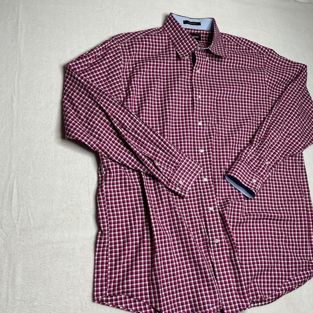 Paul Fredrick Mens Classic Fit Non Iron Cotton Gingham Dress Shirt 18 x 36 Red